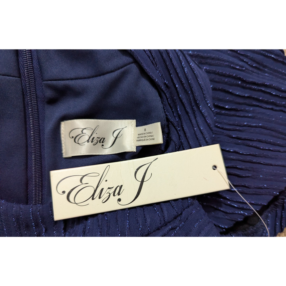 New Eliza J sz 8 Halter Sheath Dress blue shiny sleeveless textured stretch 1534 - Picture 5 of 6